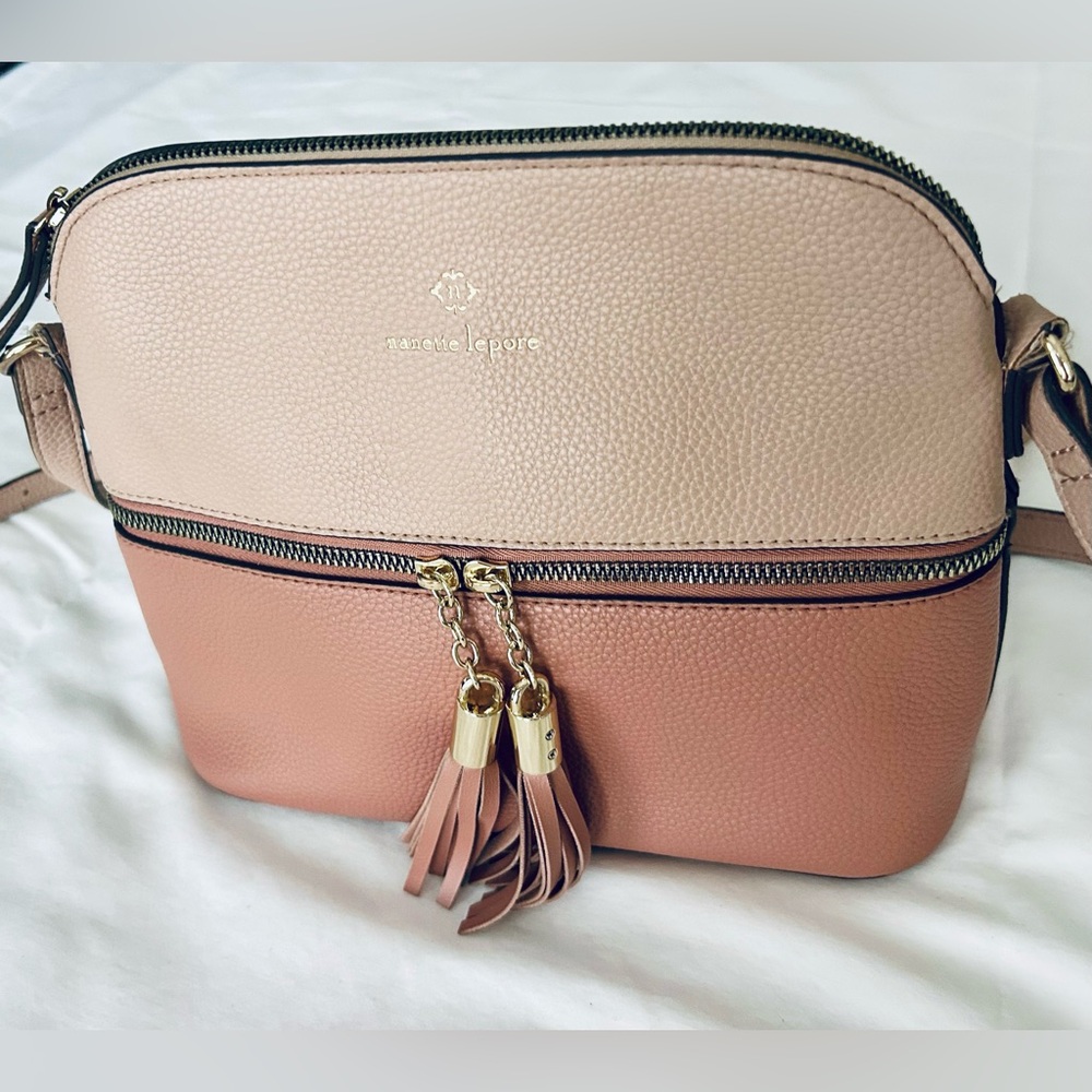 Nanette Lepore Two-Tone Faux Pebbled Leather Crossbody Bag in Blush & Dusty Rose